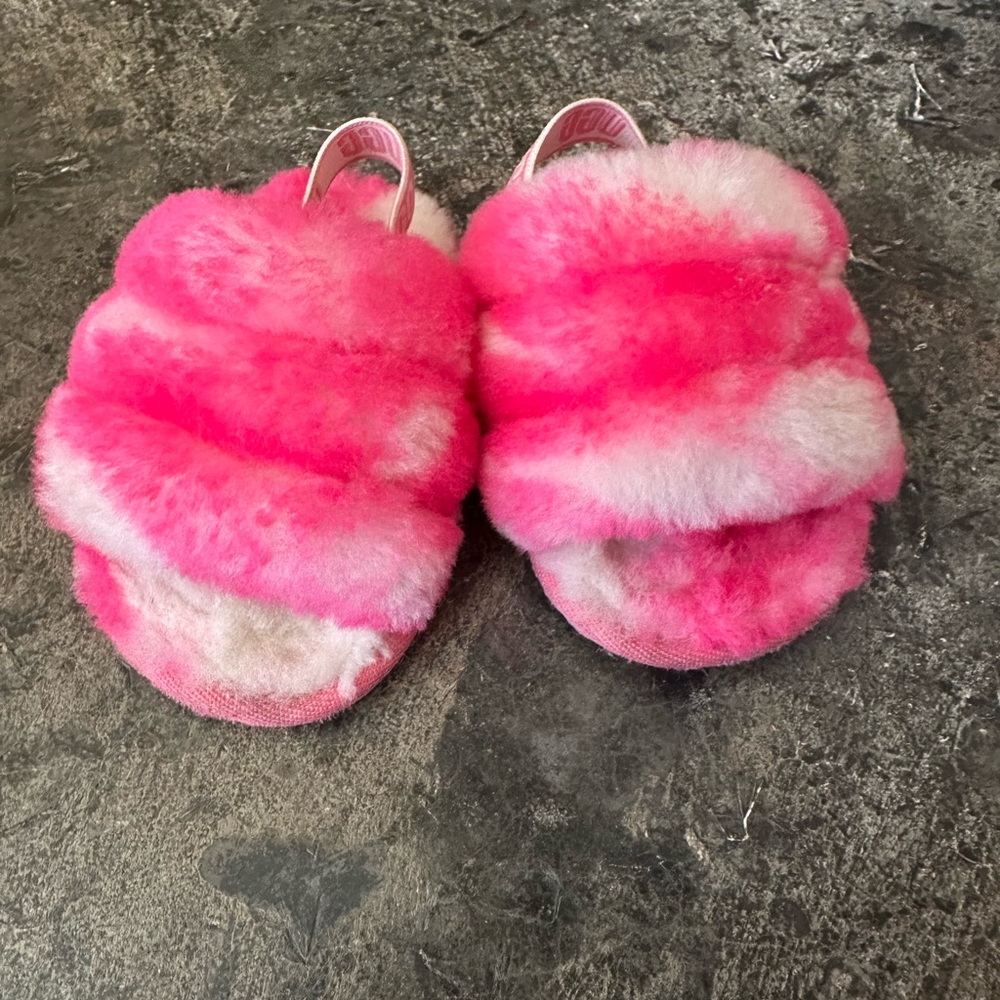 UGG Pink and White Fuzzy Slippers